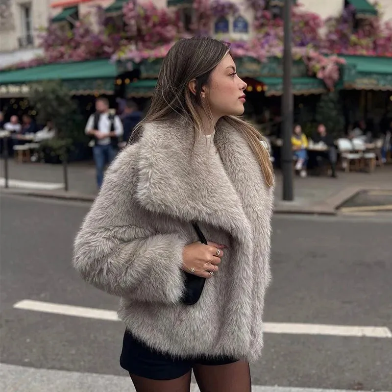 New Fashion Fluffy Fur Coat for Women Luxury Big Fur Collar Faux Fox Fur Jacket