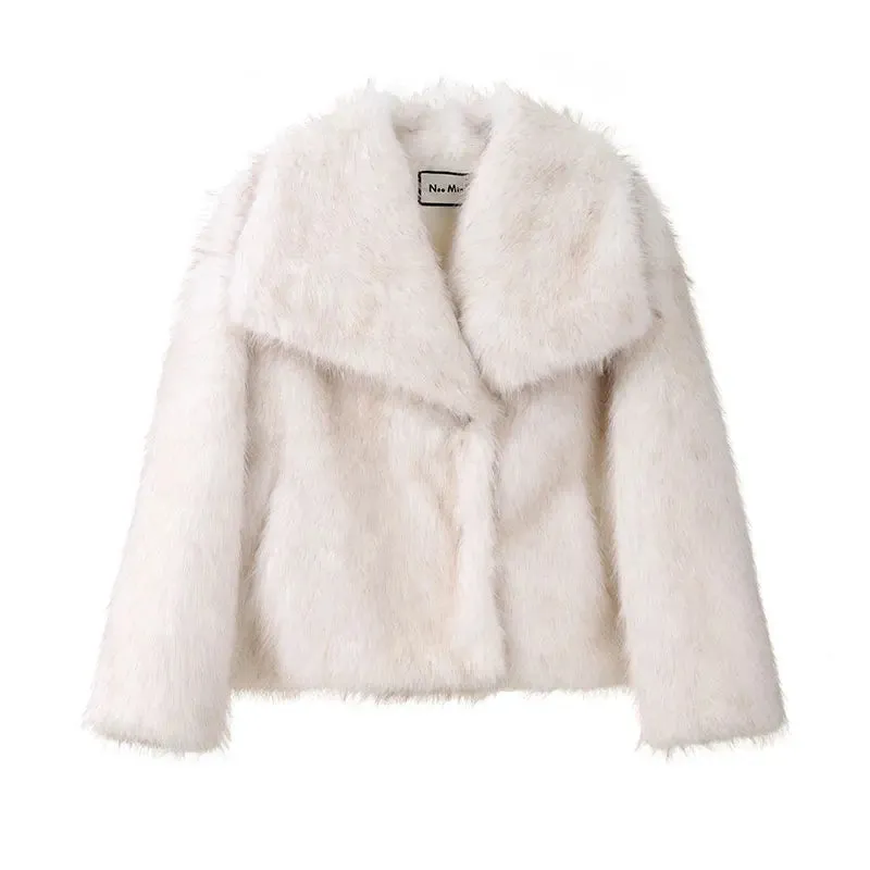 New Fashion Fluffy Fur Coat for Women Luxury Big Fur Collar Faux Fox Fur Jacket