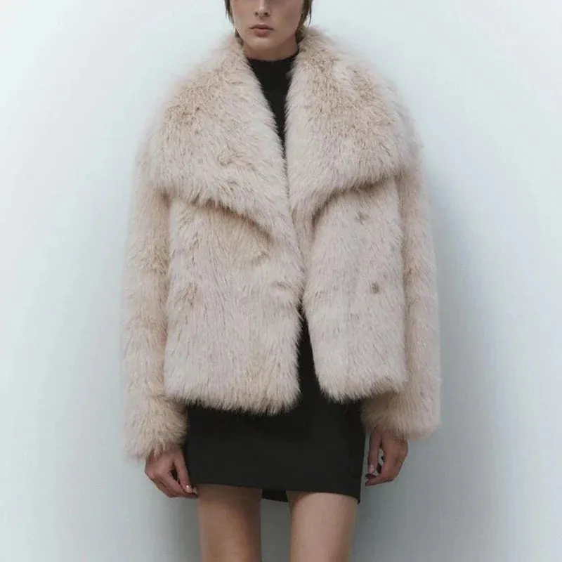 New Fashion Fluffy Fur Coat for Women Luxury Big Fur Collar Faux Fox Fur Jacket