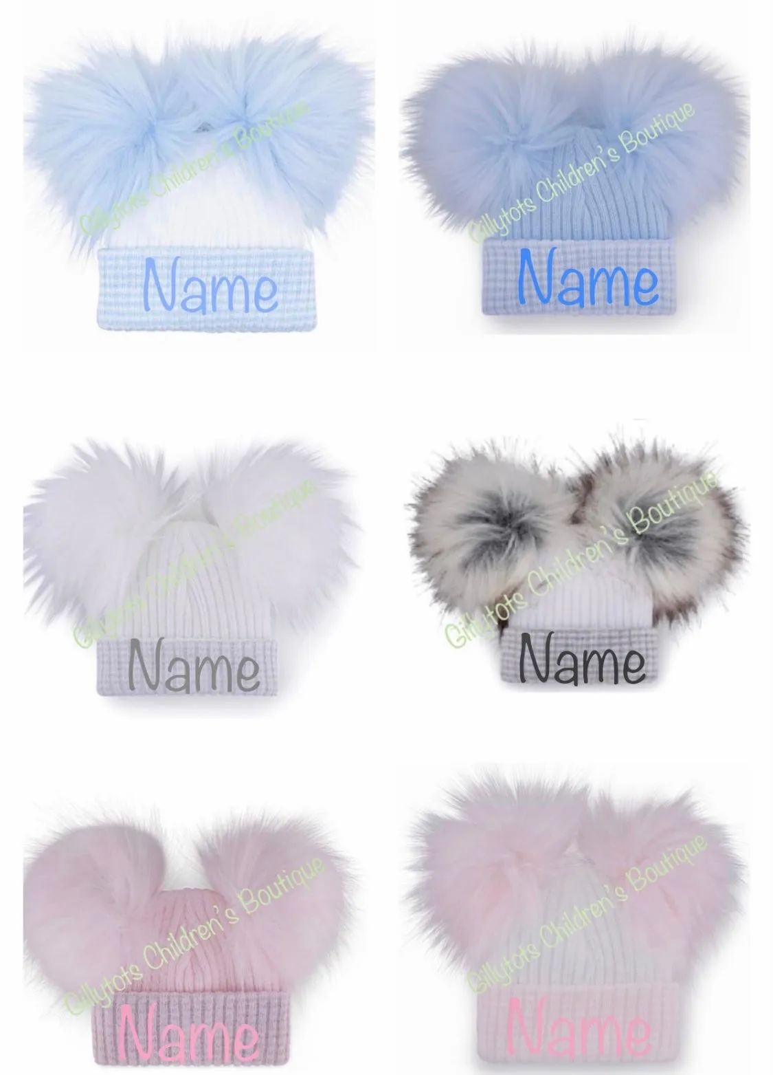 Personalised First Size luxury Fur Double Pom Hat