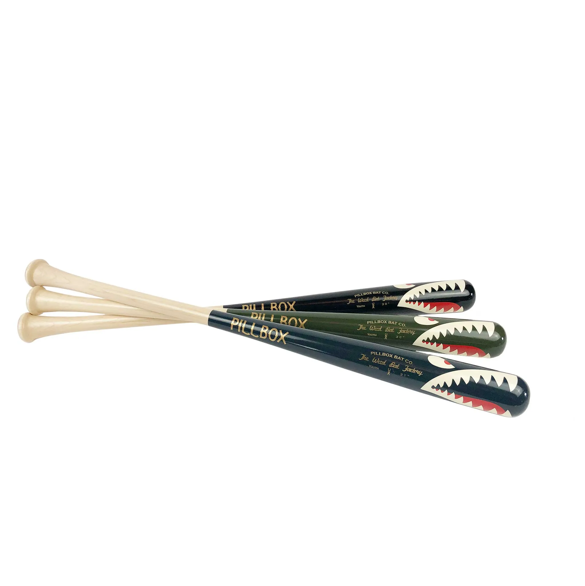 Pillbox Youth Shark Black (Bare Handle) Wood Baseball Bat | Maple | 30" (-8)