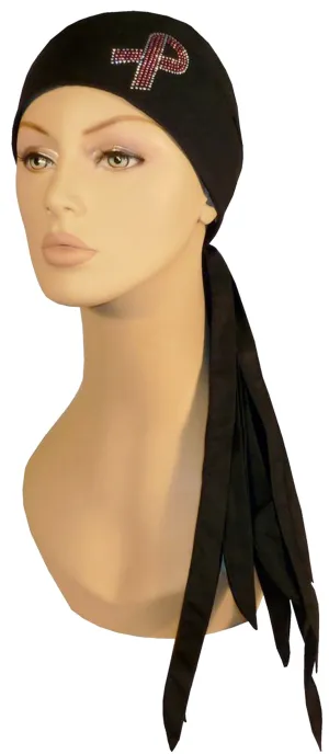 Pink Ribbon Breast Cancer Awareness Black Doo Rag ROVER Durag Long Tails and SWEATBAND