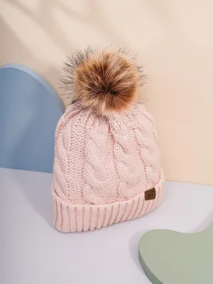 Pom Pom Decor Knit Beanie - Baby Pink - FD ⚡