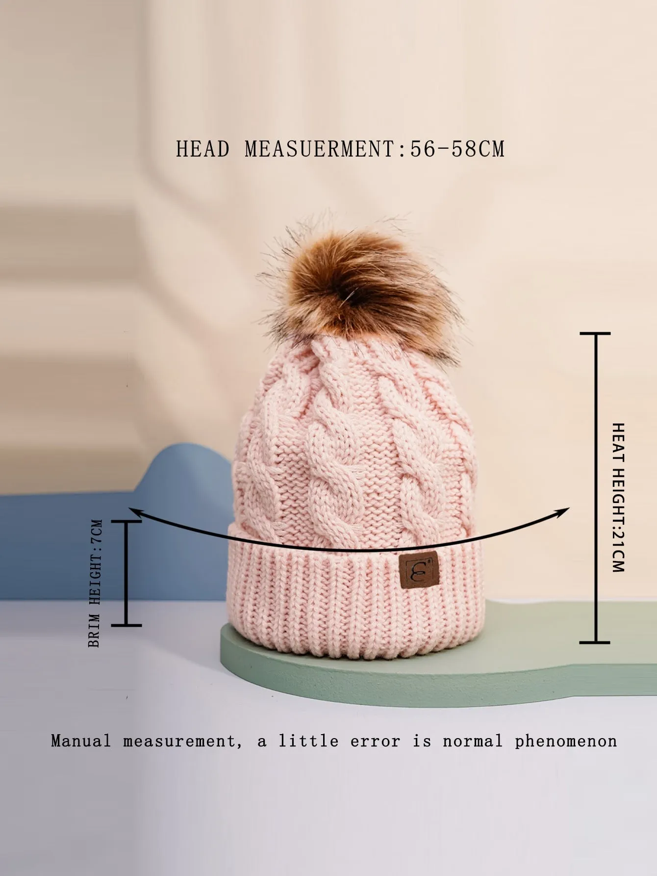 Pom Pom Decor Knit Beanie - Baby Pink - FD ⚡
