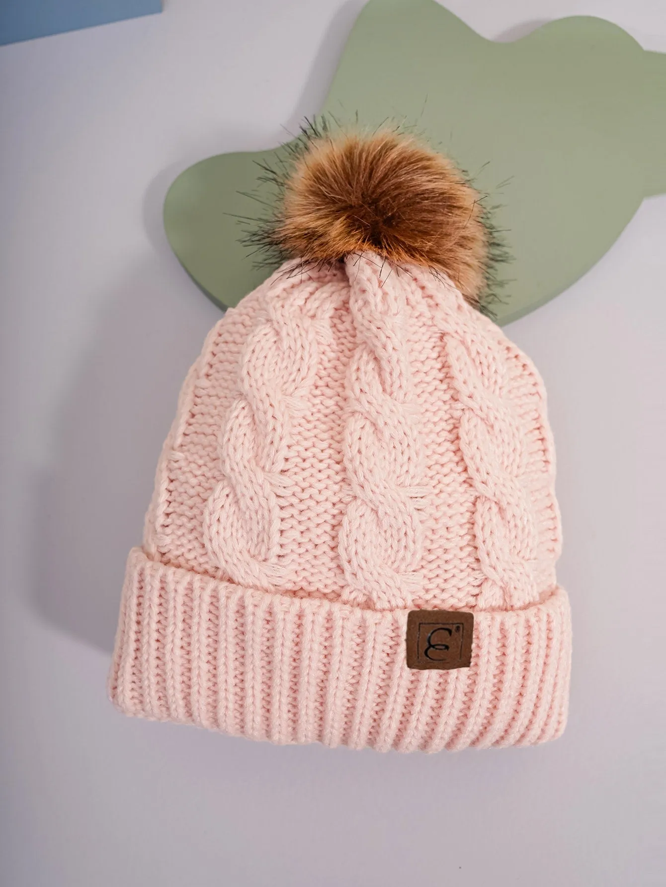 Pom Pom Decor Knit Beanie - Baby Pink - FD ⚡