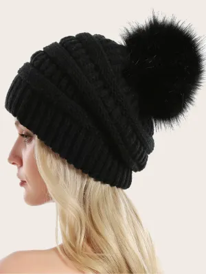 Pom Pom Decor Knit Beanie - Black - FD ⚡