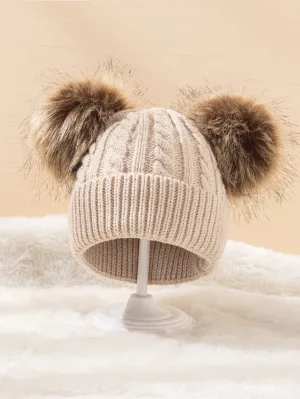 Pom Pom Knit Hat - Khaki