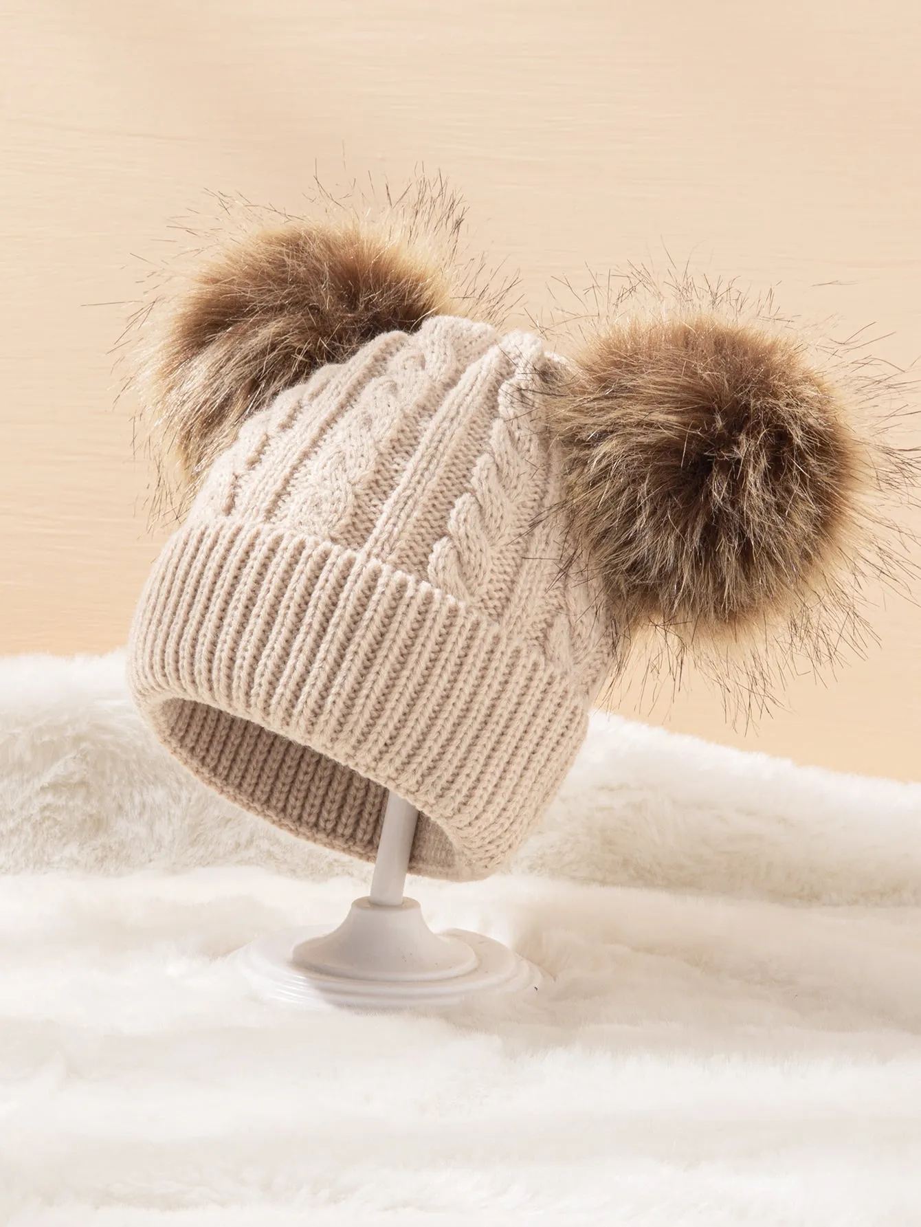 Pom Pom Knit Hat - Khaki