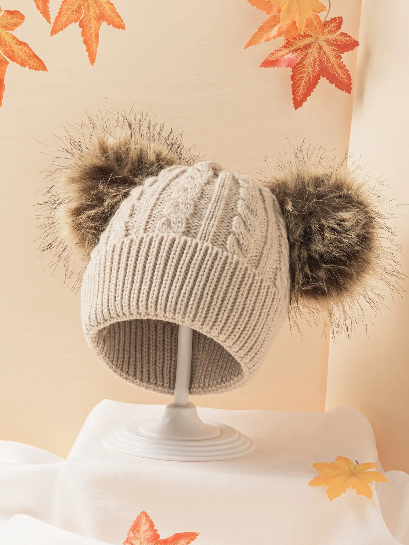 Pom Pom Knit Hat - Khaki