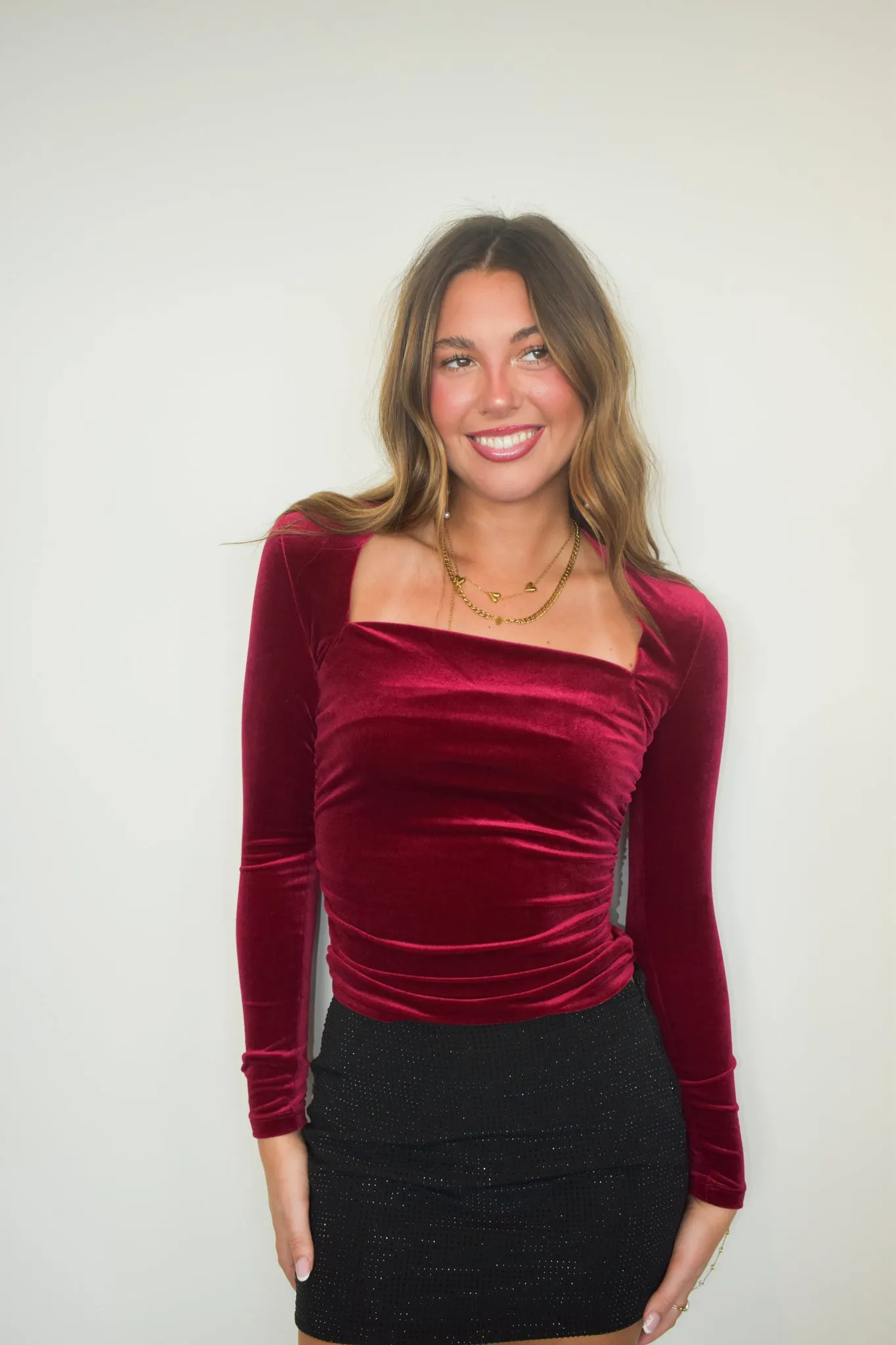 Red Velvet Long Sleeve Top