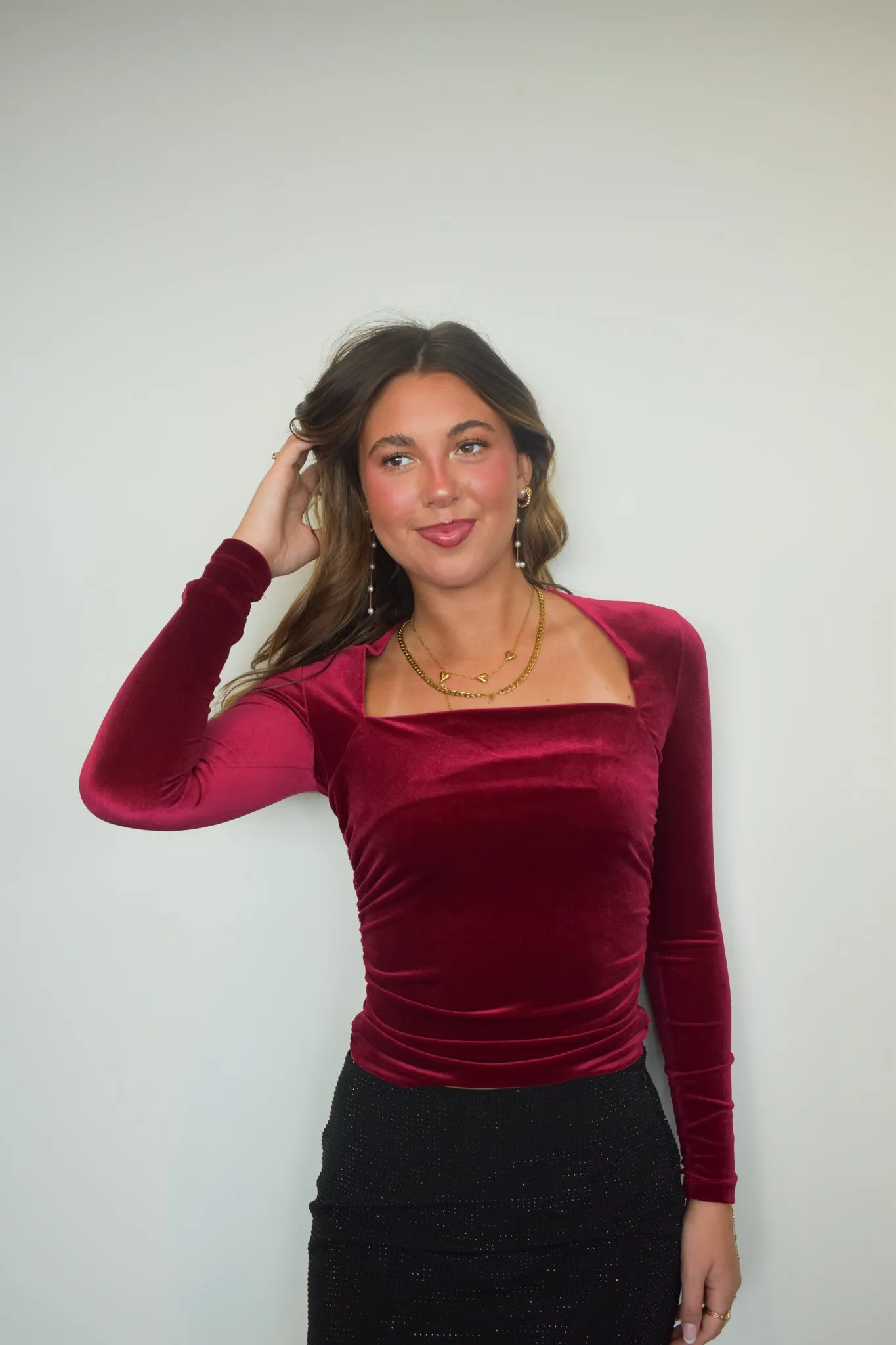 Red Velvet Long Sleeve Top