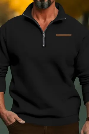 Ryan Velvet Half Zip Pullover - Black
