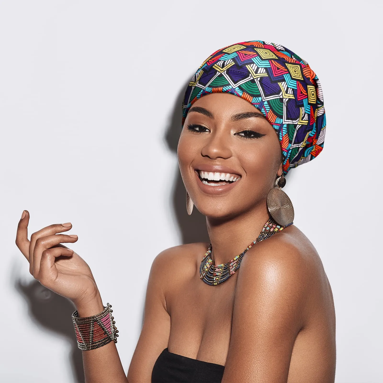 Sintege 6 Pcs Satin Lined Bonnet Sleep Cap for Women Men African Silk Soft Beanie Hair Sleep Wrap for Natural Curly Braids(Vintage Patterns)