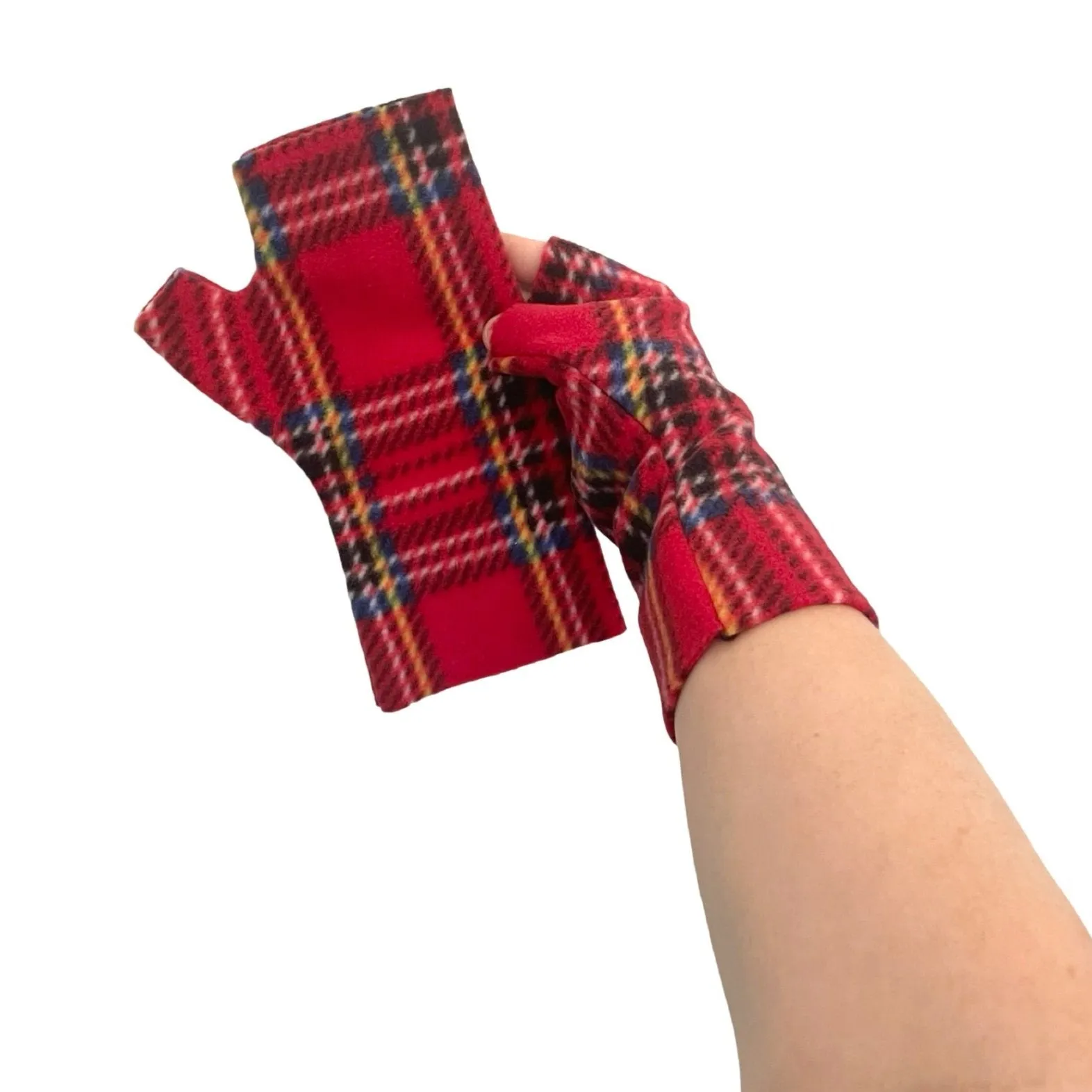 Soft chunky red tartan women's gloves