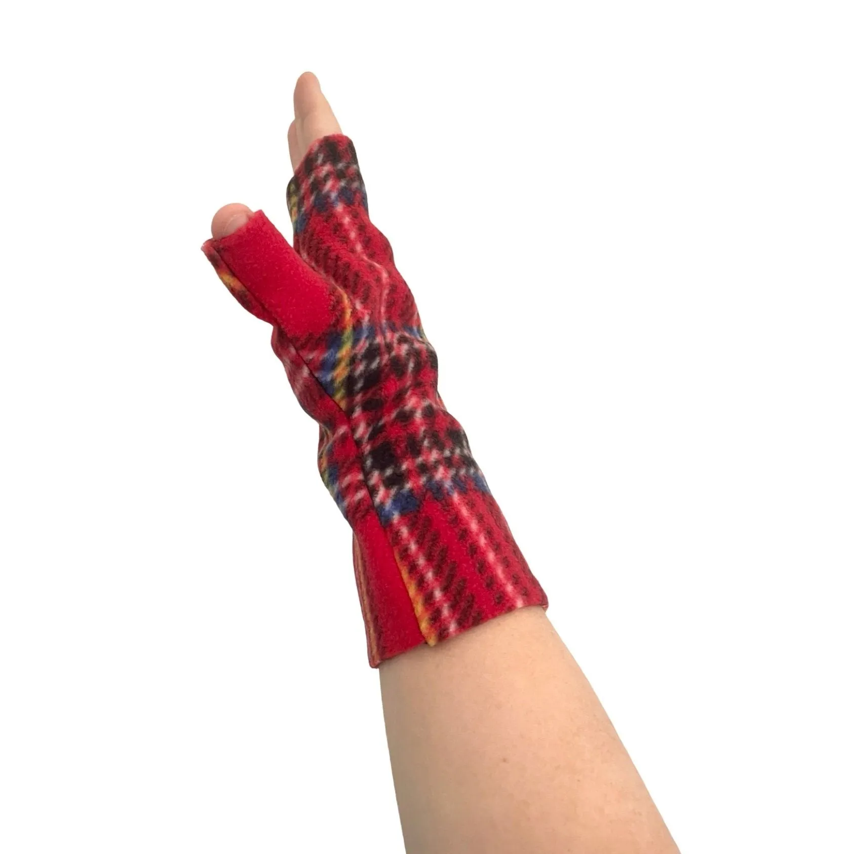 Soft chunky red tartan women's gloves