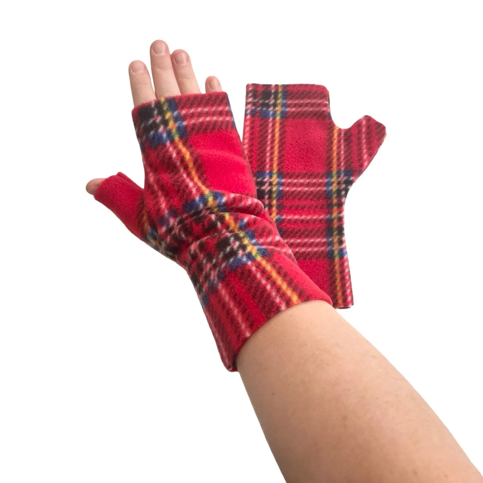 Soft chunky red tartan women's gloves