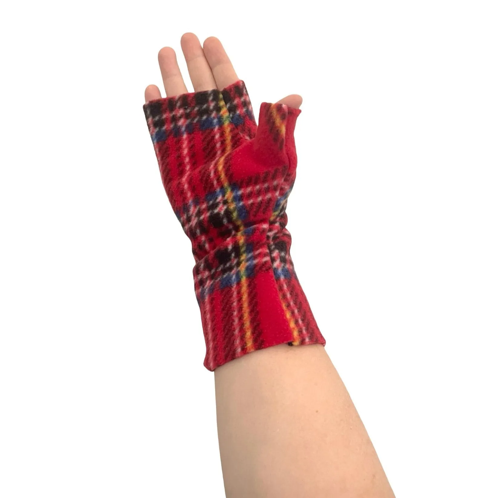 Soft chunky red tartan women's gloves