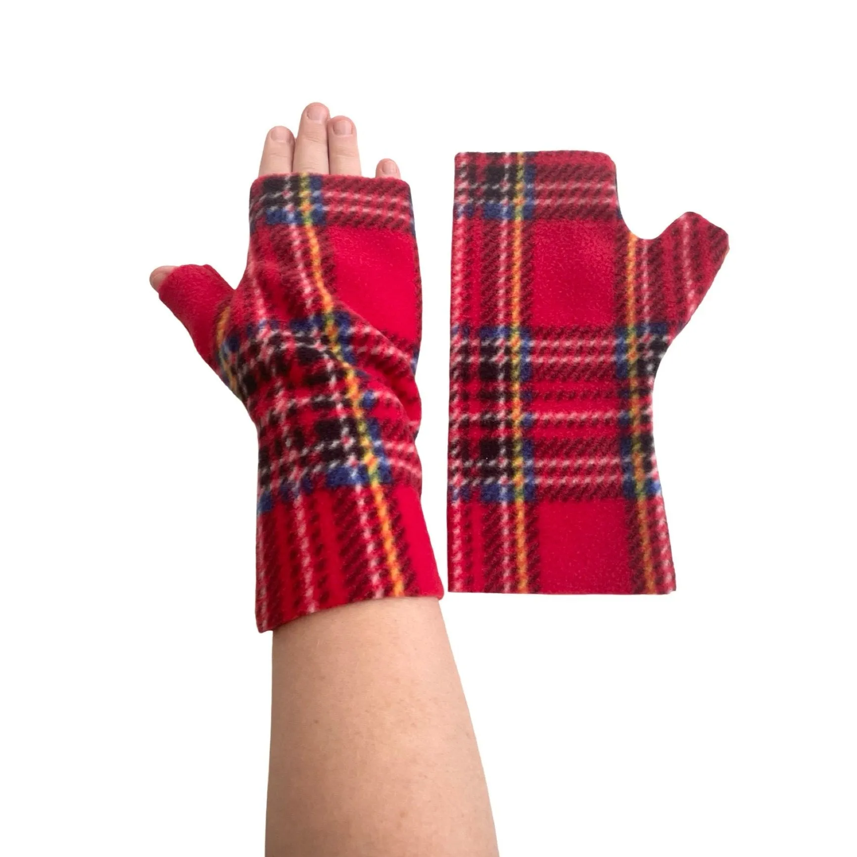 Soft chunky red tartan women's gloves