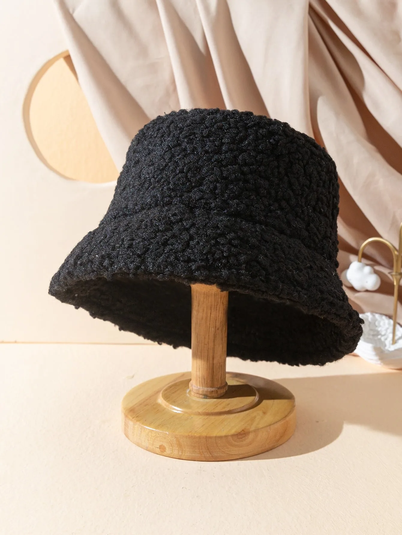 Solid Fuzzy Bucket Hat - Black