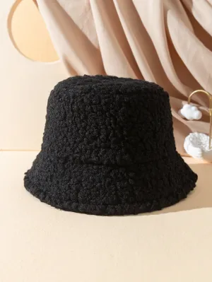 Solid Fuzzy Bucket Hat - Black