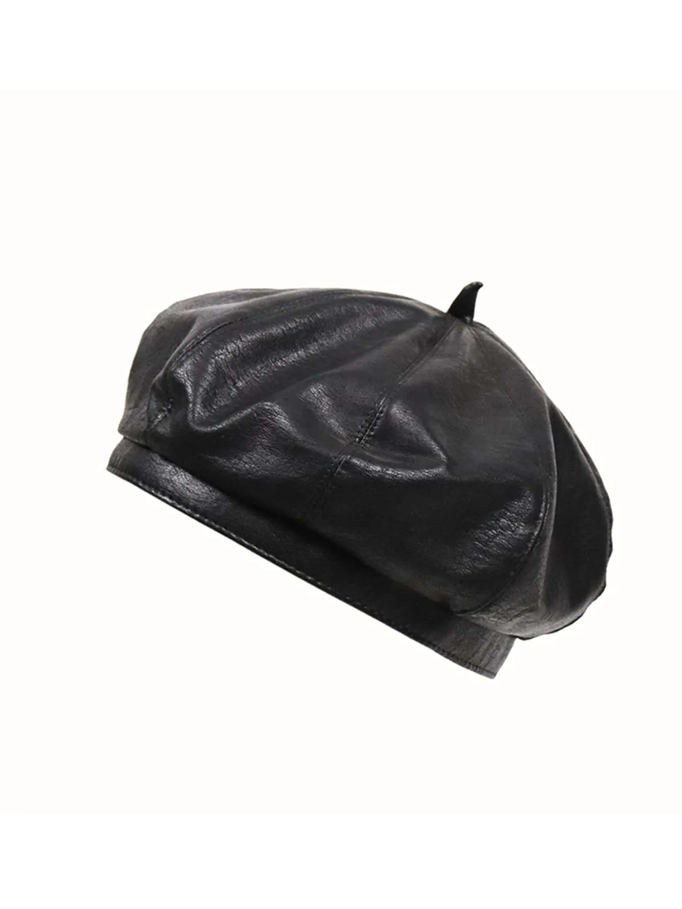 Solid PU Polyurethane Beret  - Black- FD ⚡