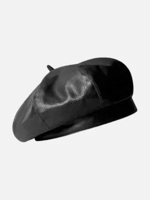 Solid PU Polyurethane Beret  - Black- FD ⚡