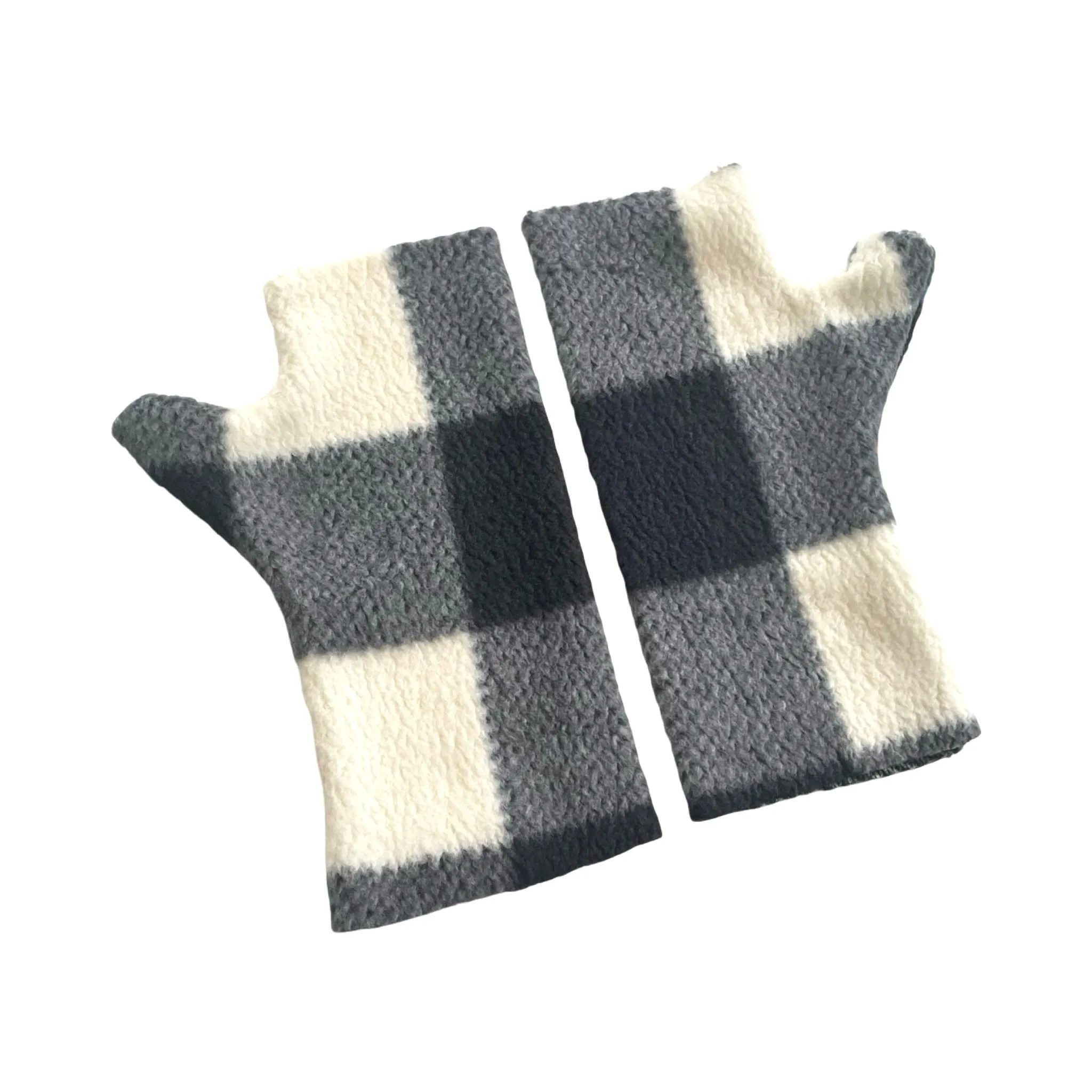 Super soft chunky checkered fleece gloves