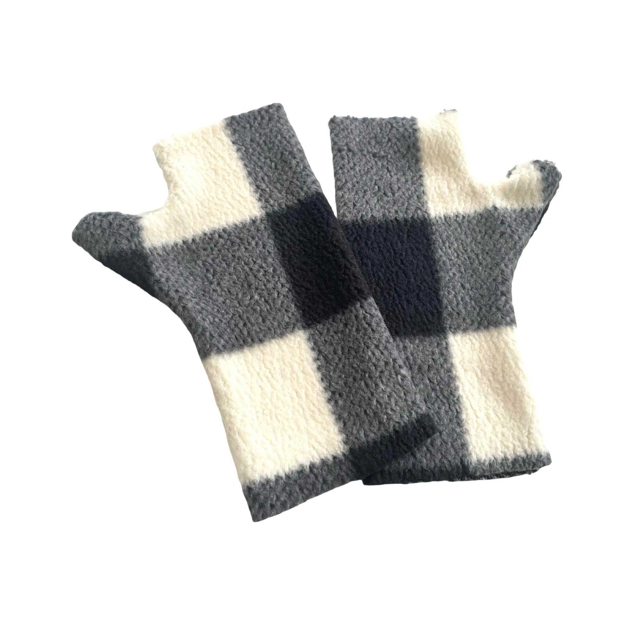 Super soft chunky checkered fleece gloves