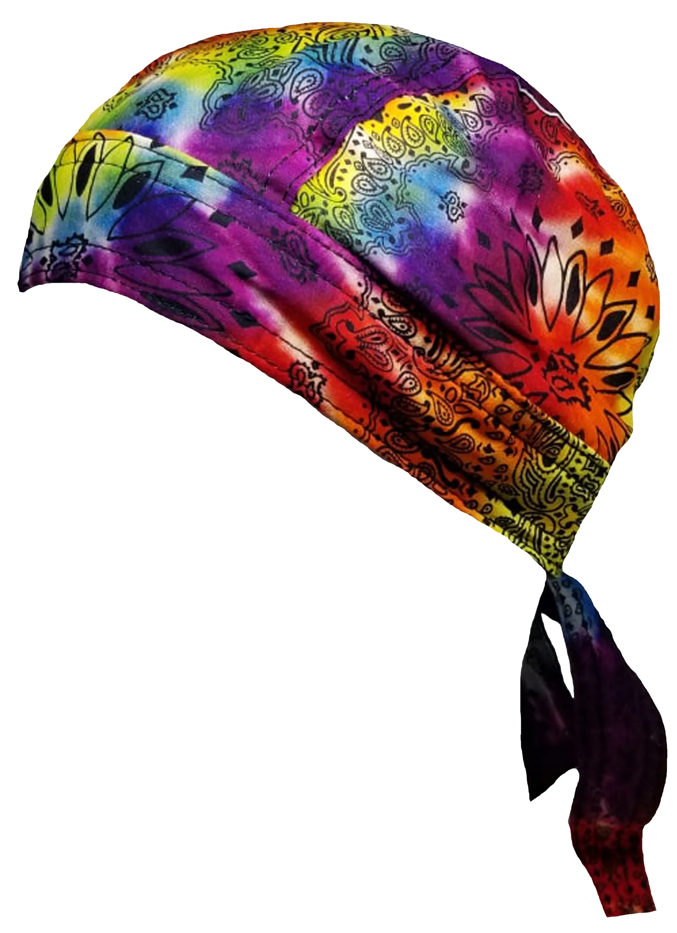 Tie Dye Bandana Cap Dorag 1960s Tye Die Paisley Dorag Hippie Fun Woodstock with SWEATBAND