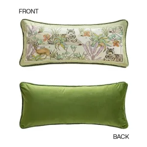 Tropical Tiger and Deers Floral Velvet Pillow Cover