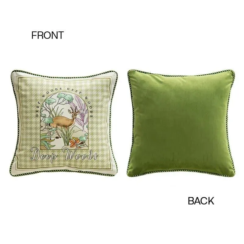 Tropical Tiger and Deers Floral Velvet Pillow Cover