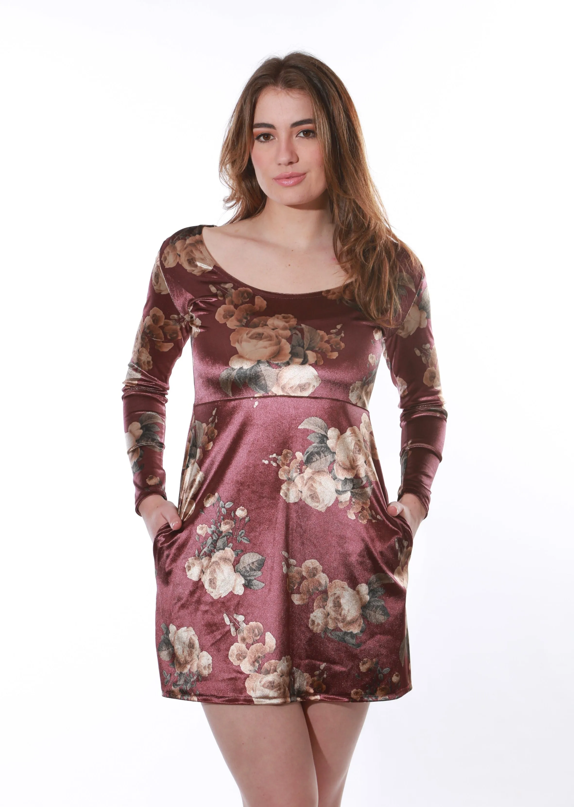 Velvet floral mini dress- Burgundy