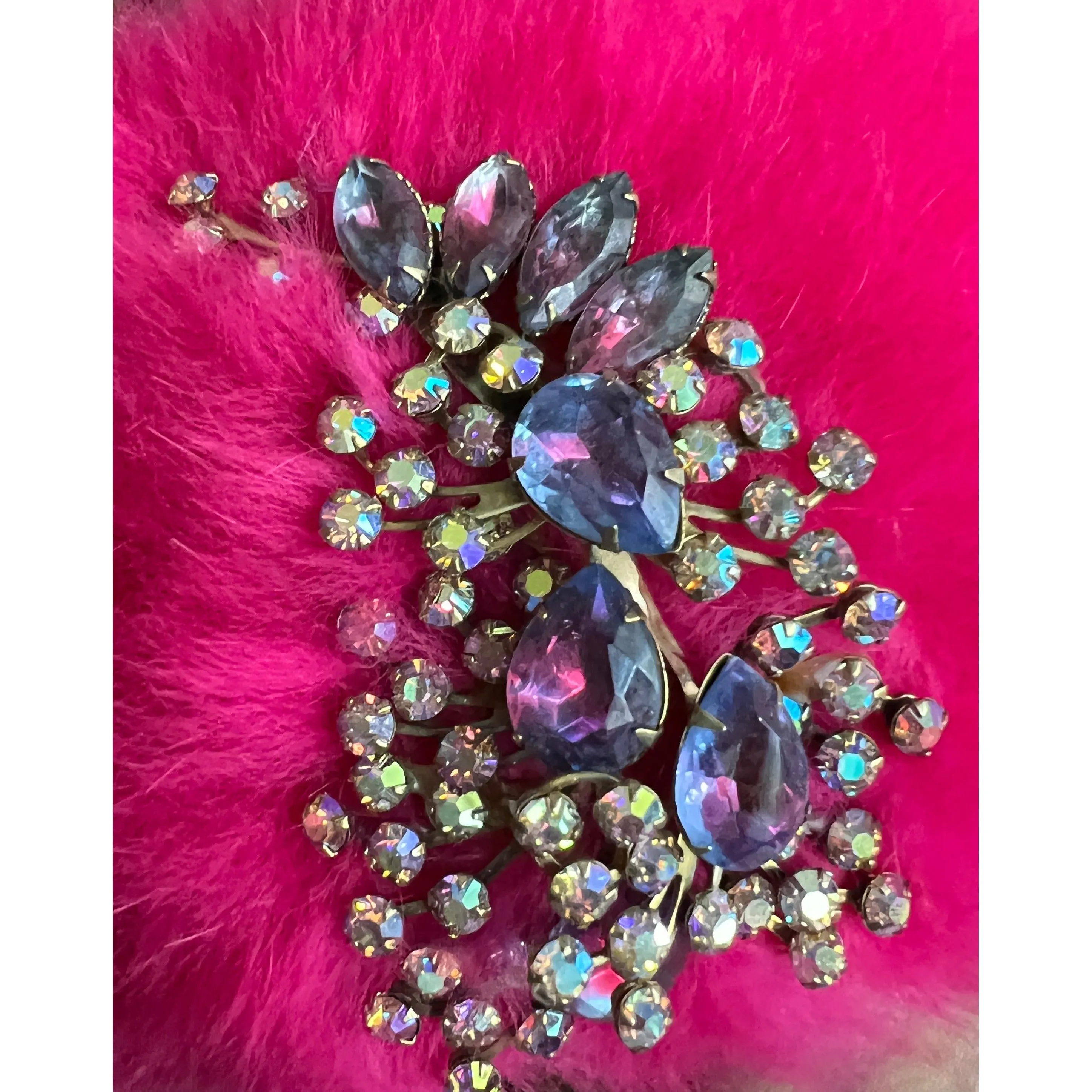 Vintage Mr. Josephs Pillbox Hat Hot Pink Mousse w/ Rhinestones 50s-60s