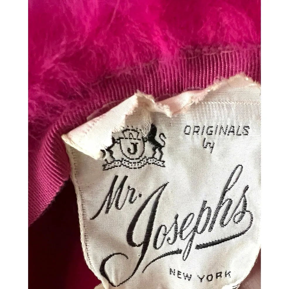 Vintage Mr. Josephs Pillbox Hat Hot Pink Mousse w/ Rhinestones 50s-60s