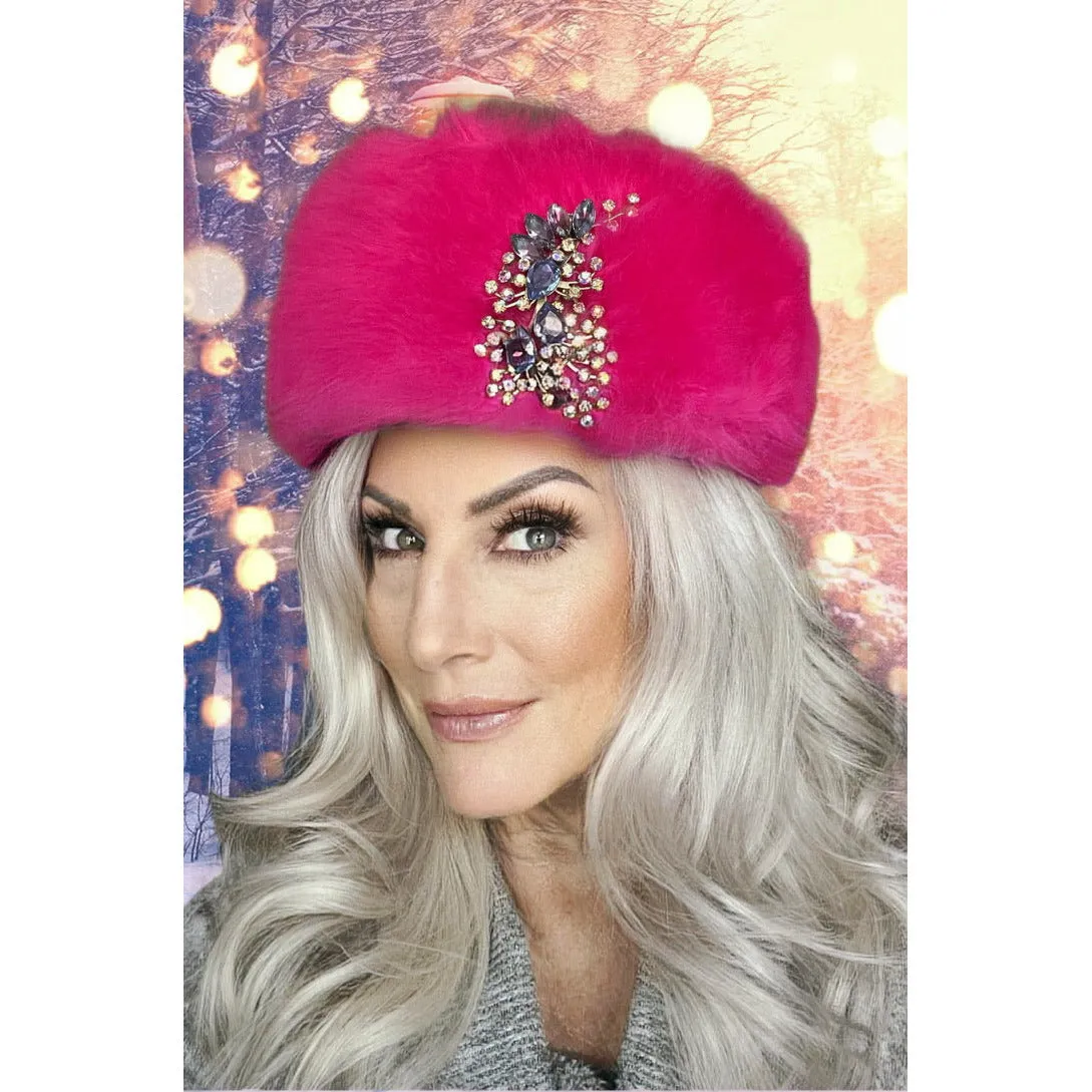 Vintage Mr. Josephs Pillbox Hat Hot Pink Mousse w/ Rhinestones 50s-60s