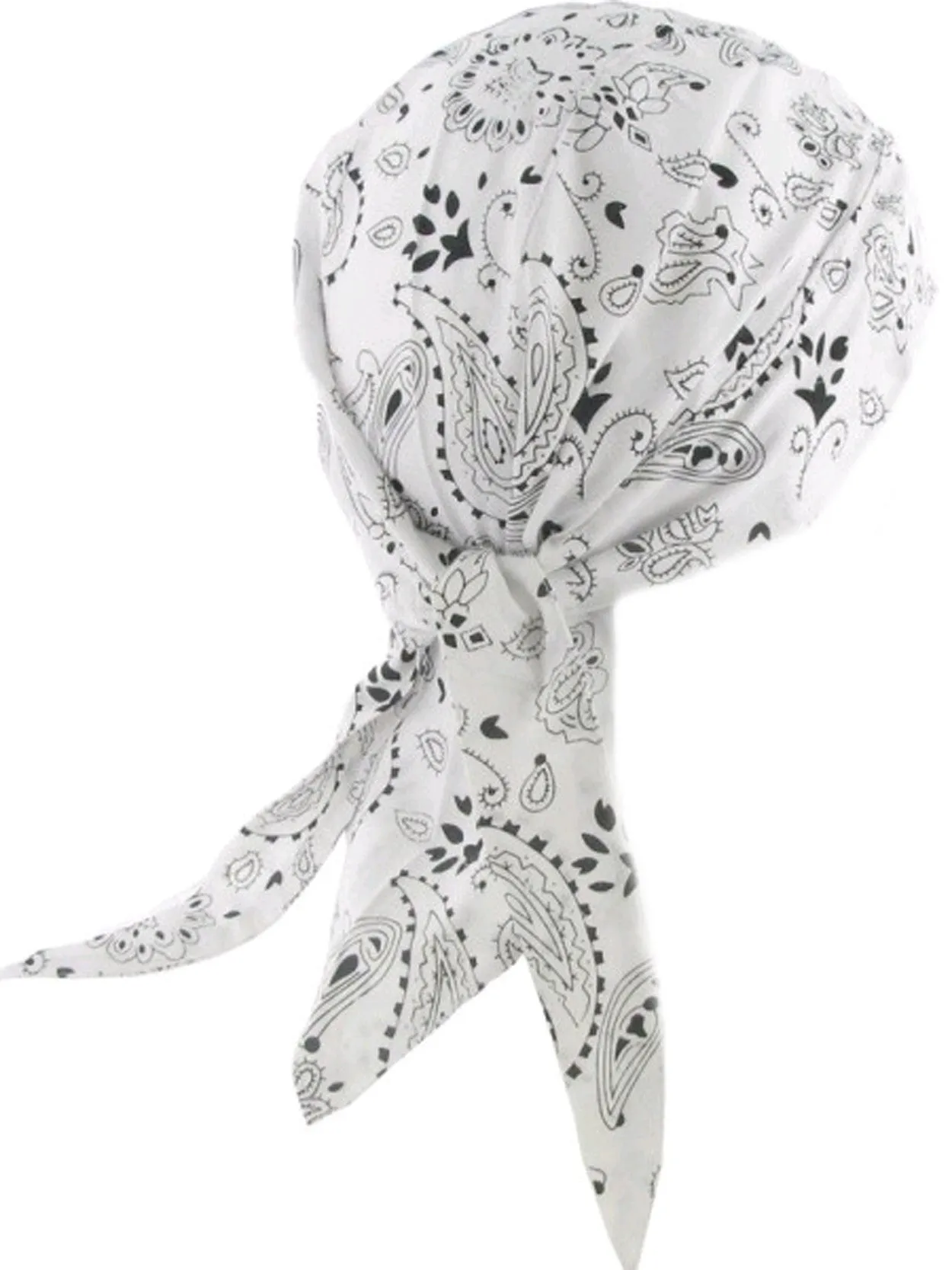 White Bandana Head Wrap | Paisley Doo Rag with Black Western | Motorcycle Skull Cap