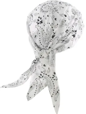 White Bandana Head Wrap | Paisley Doo Rag with Black Western | Motorcycle Skull Cap
