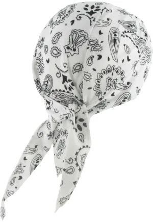 White Paisley bandana Headwrap DoRag with SWEAT BAND Motorcycle Skull Cap Biker Hat