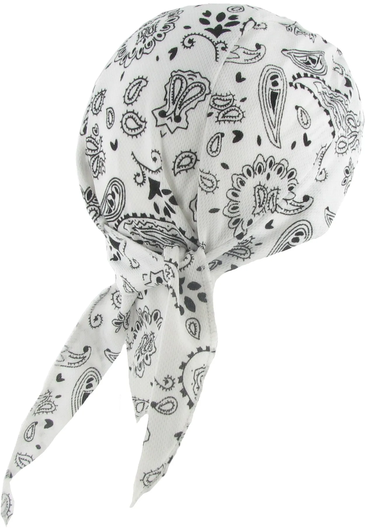 White Paisley bandana Headwrap DoRag with SWEAT BAND Motorcycle Skull Cap Biker Hat