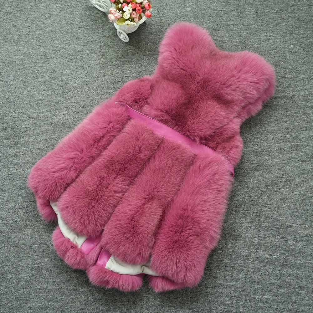 Women Real Fox Fur Vest Belt Luxury Fur Winter Waistcoat Rose Gilet