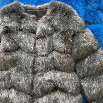 Women's Luxury Long Faux Fox Fur Coat Thick Warm Winter Fluffy Faux Fur Jacket Coats