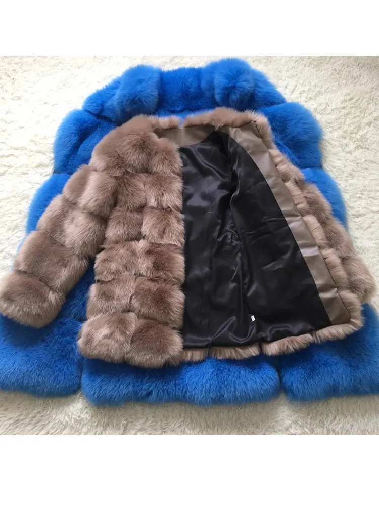 Women's Luxury Long Faux Fox Fur Coat Thick Warm Winter Fluffy Faux Fur Jacket Coats