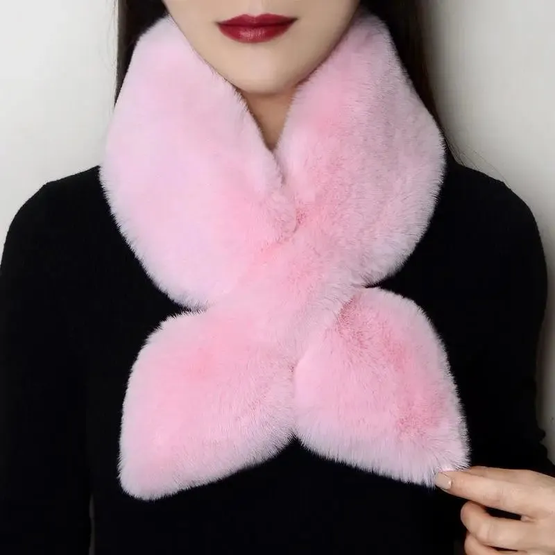 WTEMPO Solid Color Scarves for Ladies Neck Warmers Long Fluffy Scarf Thick Warm Neck Collar Faux Fur Muffler Scarf
