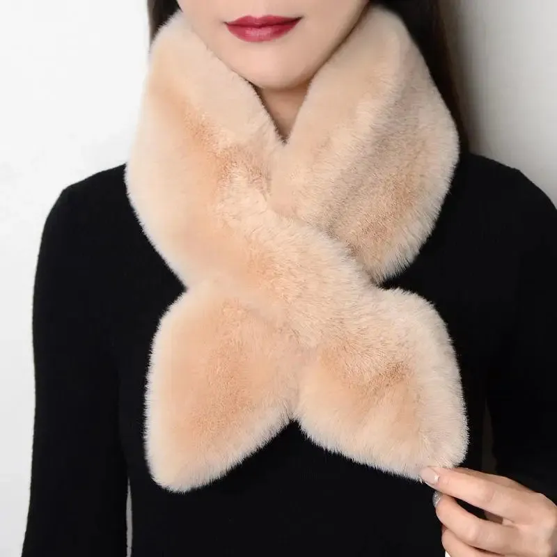 WTEMPO Solid Color Scarves for Ladies Neck Warmers Long Fluffy Scarf Thick Warm Neck Collar Faux Fur Muffler Scarf