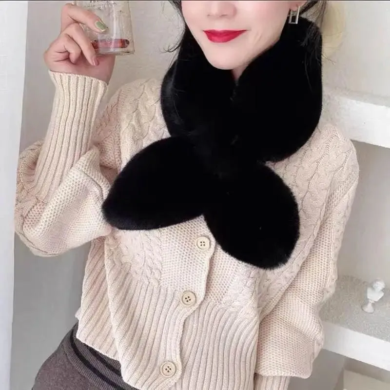 WTEMPO Solid Color Scarves for Ladies Neck Warmers Long Fluffy Scarf Thick Warm Neck Collar Faux Fur Muffler Scarf