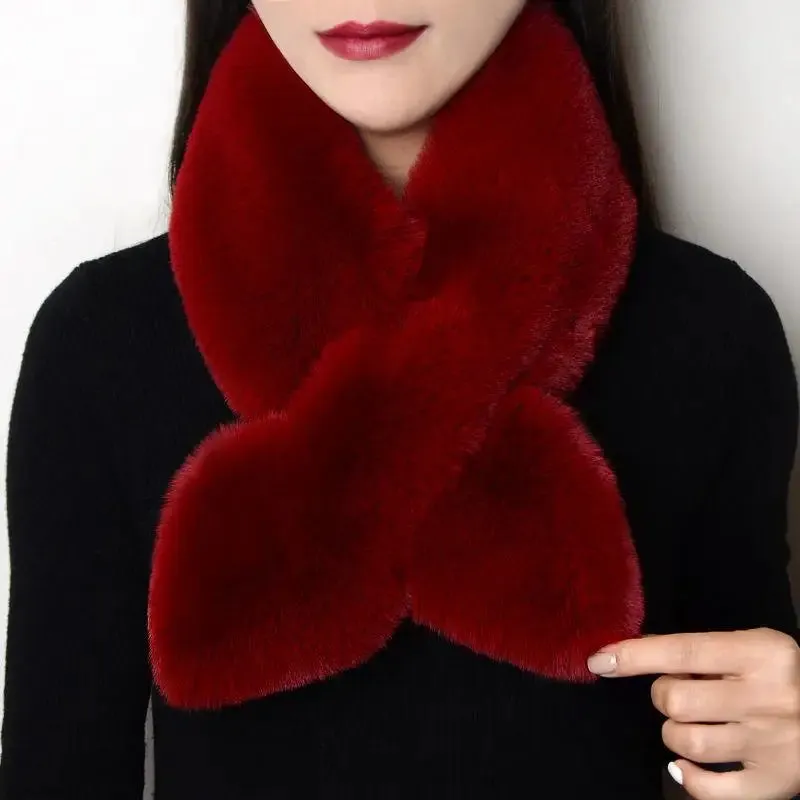 WTEMPO Solid Color Scarves for Ladies Neck Warmers Long Fluffy Scarf Thick Warm Neck Collar Faux Fur Muffler Scarf