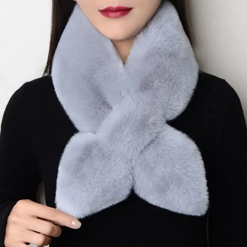 WTEMPO Solid Color Scarves for Ladies Neck Warmers Long Fluffy Scarf Thick Warm Neck Collar Faux Fur Muffler Scarf