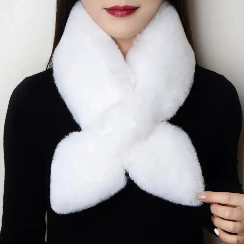 WTEMPO Solid Color Scarves for Ladies Neck Warmers Long Fluffy Scarf Thick Warm Neck Collar Faux Fur Muffler Scarf