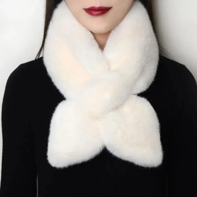 WTEMPO Solid Color Scarves for Ladies Neck Warmers Long Fluffy Scarf Thick Warm Neck Collar Faux Fur Muffler Scarf